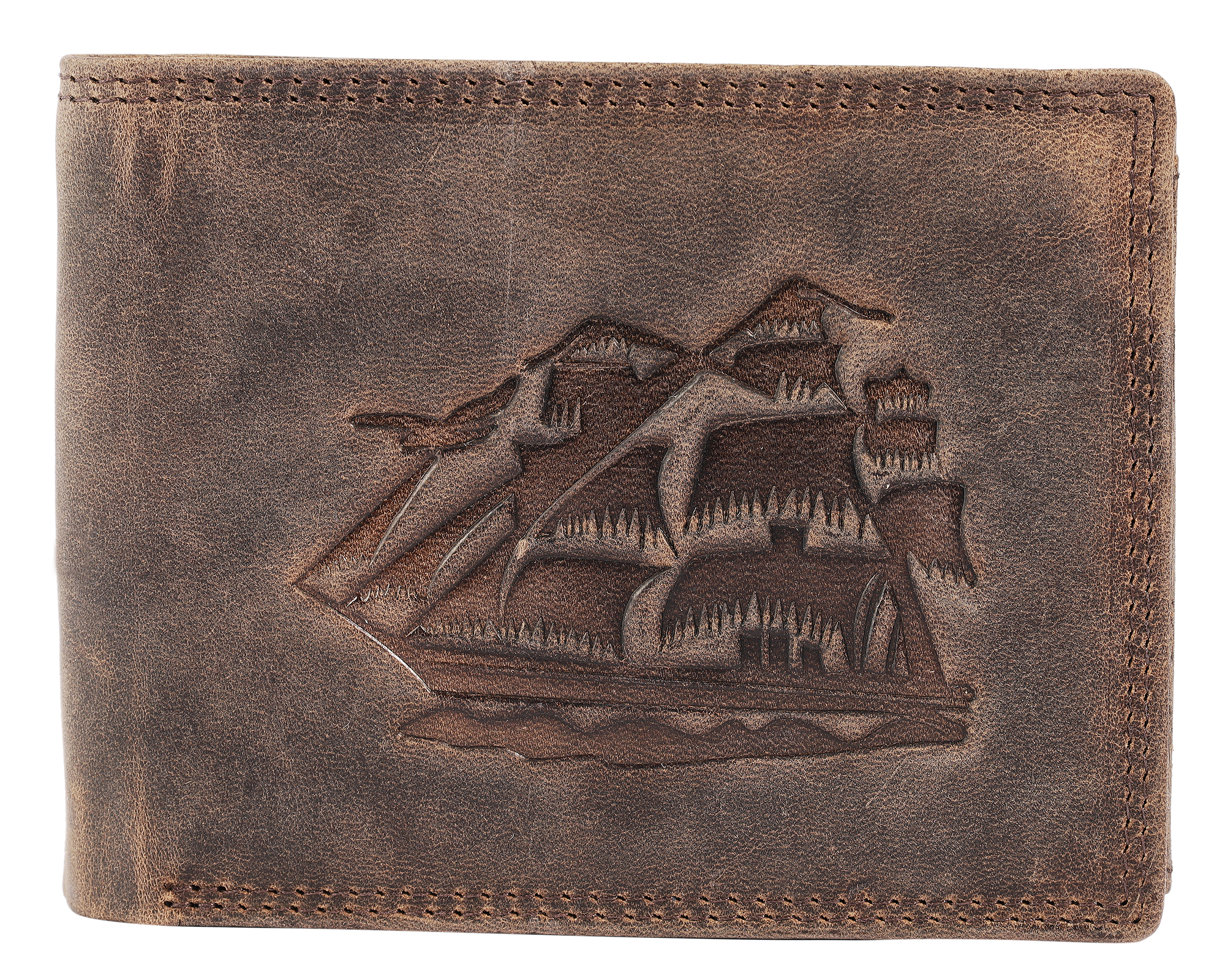 Akzent Geldbörse, RFID, Querformat, Segelschiff, dunkelbraun