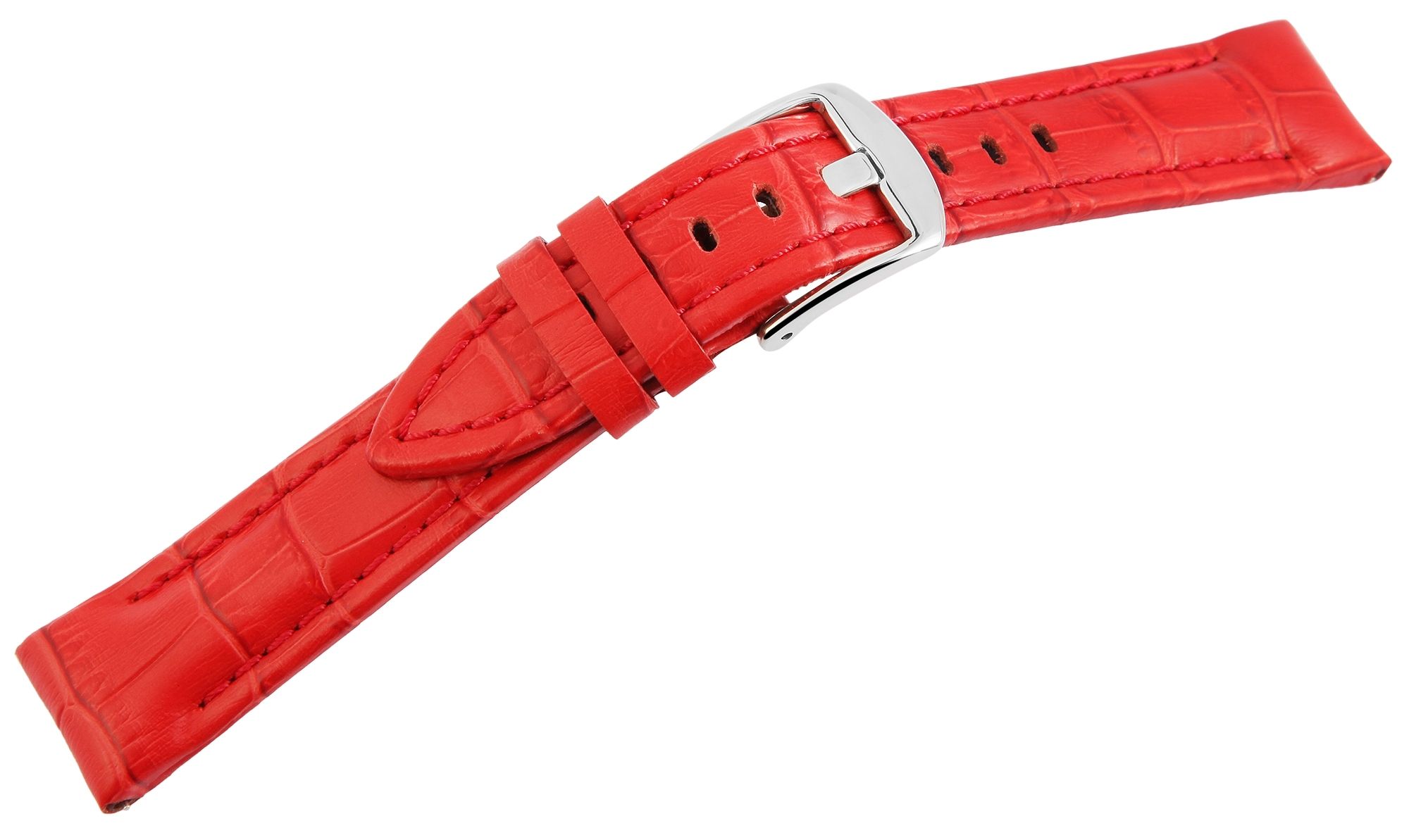 Echt leren horlogeband, rood, krokodillenlook, 22 mm