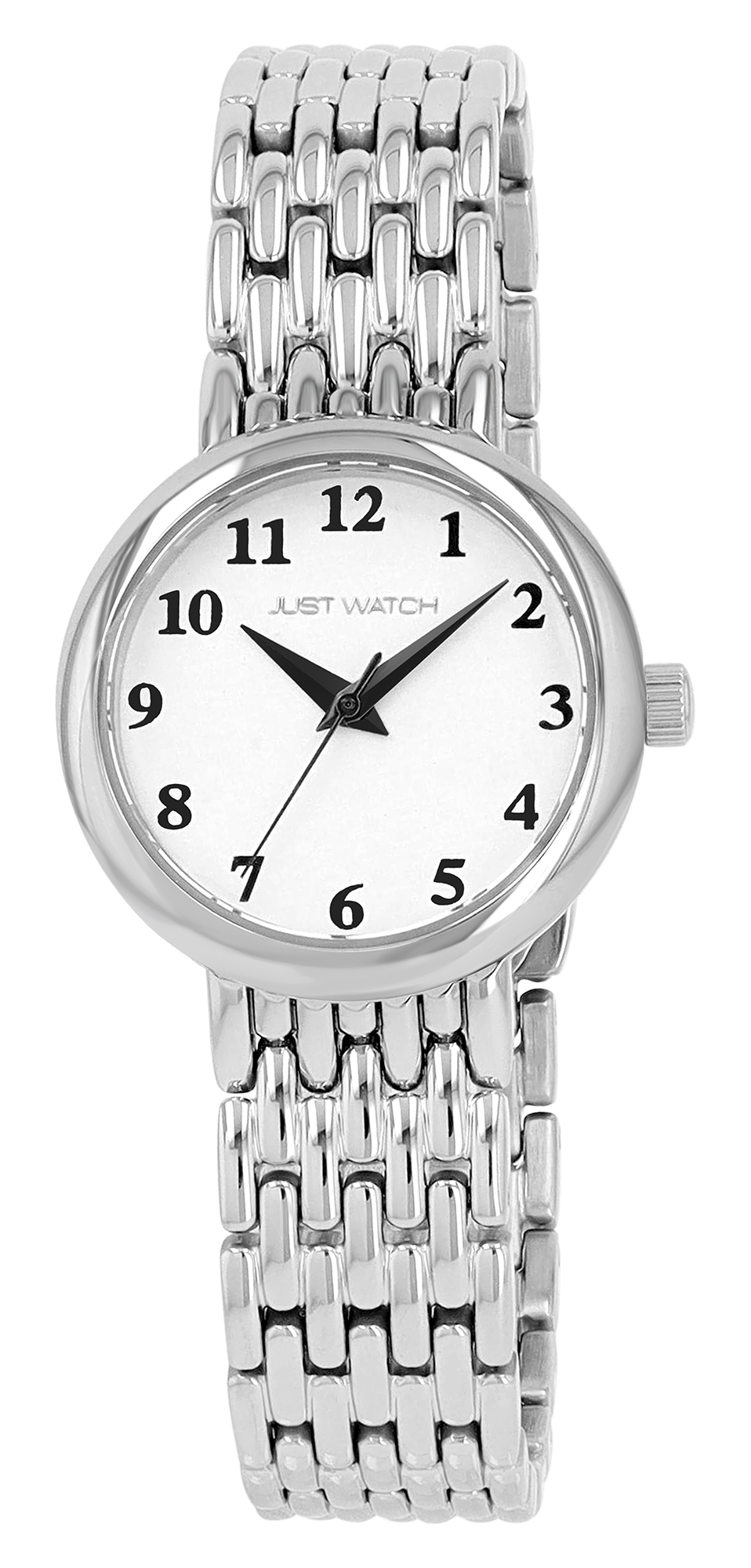 JUST WATCH Damenuhr "Akari" mit Edelstahlband, geflochten, Ø 28 mm, 5 ATM, silberfarben/weiß