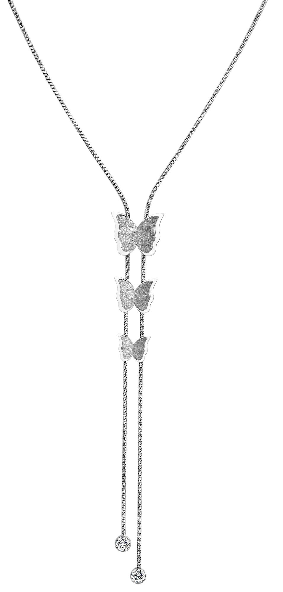 Akzent Schlangenkette, Edelstahl, Schmetterlinge, Similibesatz, silberfarbig