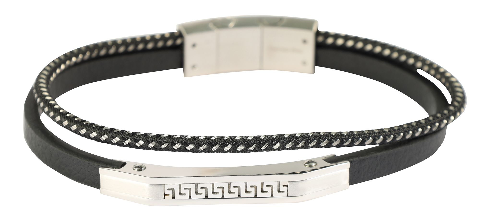 "Ennio" armband van imitatieleer met roestvrijstalen elementen, 19 cm