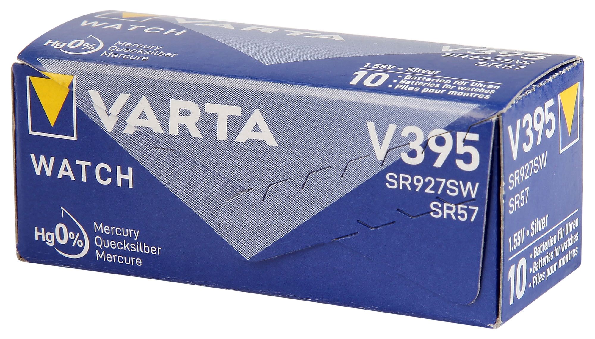 Varta Batterie V395/523 (AG7 //SR927SW) Silberoxid Knopfzellen 1,55 V - Verpackungseinheit 10 Stück