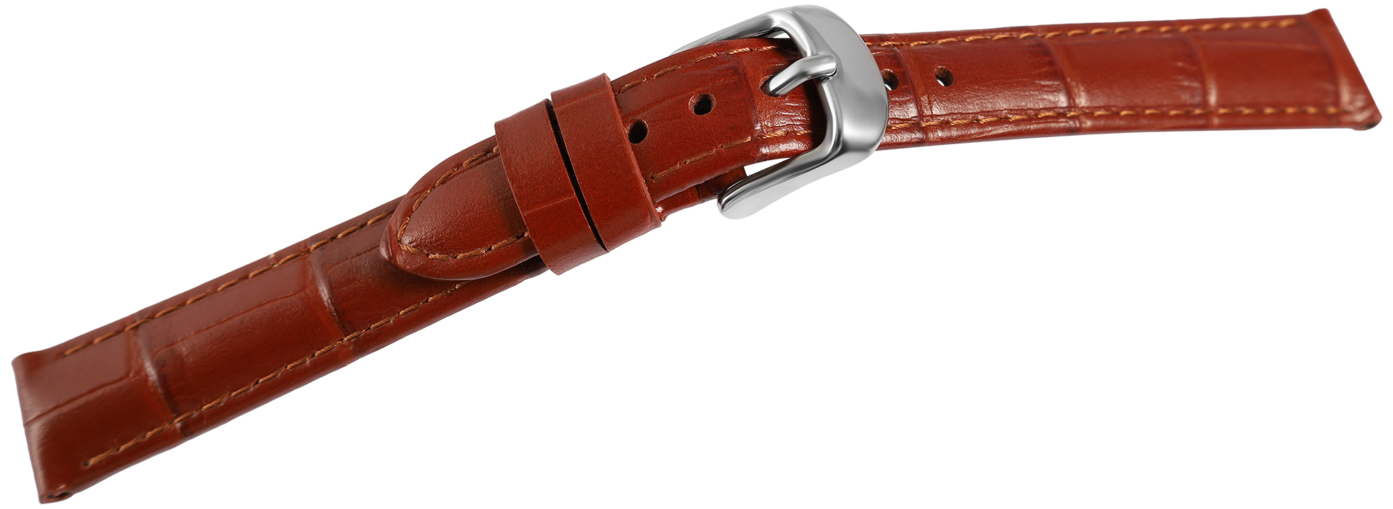 Uhrenarmband aus Echt Leder, Kroko-Optik, cognac, 14- 22 mm