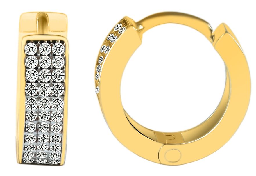 333/- Gold "Eldey" Klapp-Creolen, Zirkoniabesatz, Gelbgold, 8 Karat