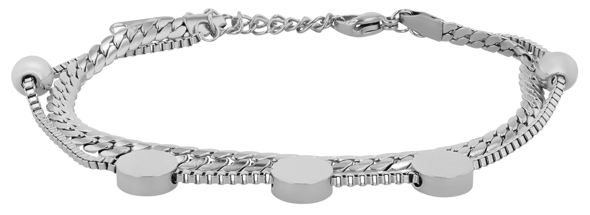 "Perita", Akzent Armband, Edelstahl, zweireihig, Anhänger, silberfarben, 18+3 cm