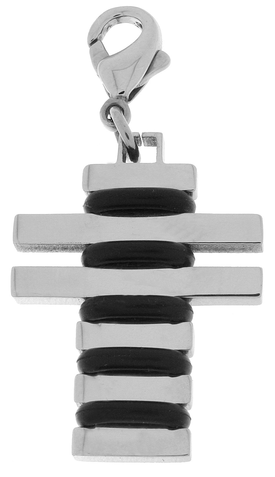 Accent bedel hanger, roestvrij staal, kruis met rubberen ringen, zilver/zwart