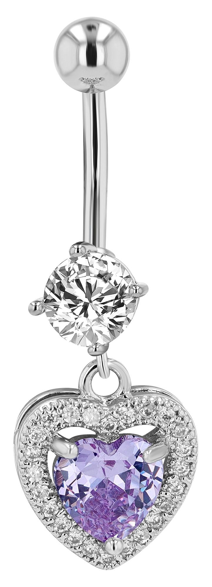 "Lou" 316L roestvrij staal messing navelpiercing, hartvormige hanger, staafdikte 1,6 mm/lengte 11 mm