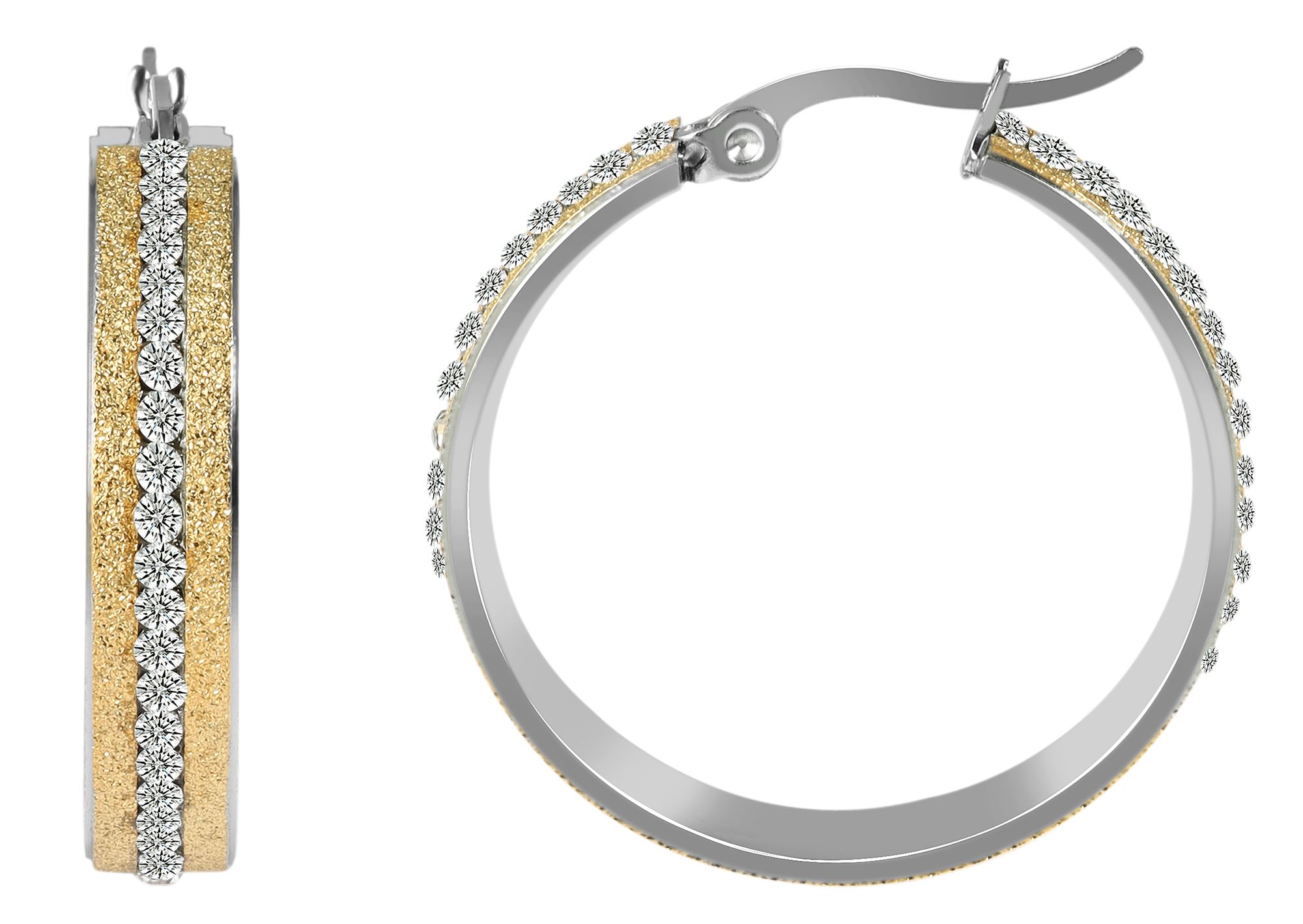 Accent hoepel oorbellen, roestvrij staal, similibre zetting, gezandstraald