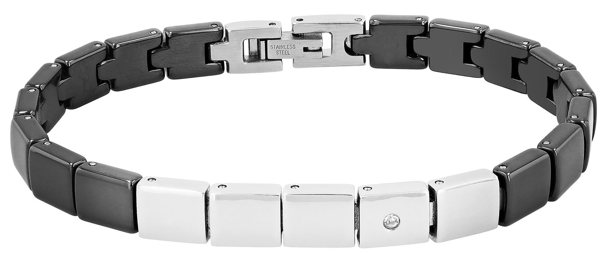 "Ayun" accent roestvrij staal-keramiek ID armband, 20 cm, zwart/zilverkleurig