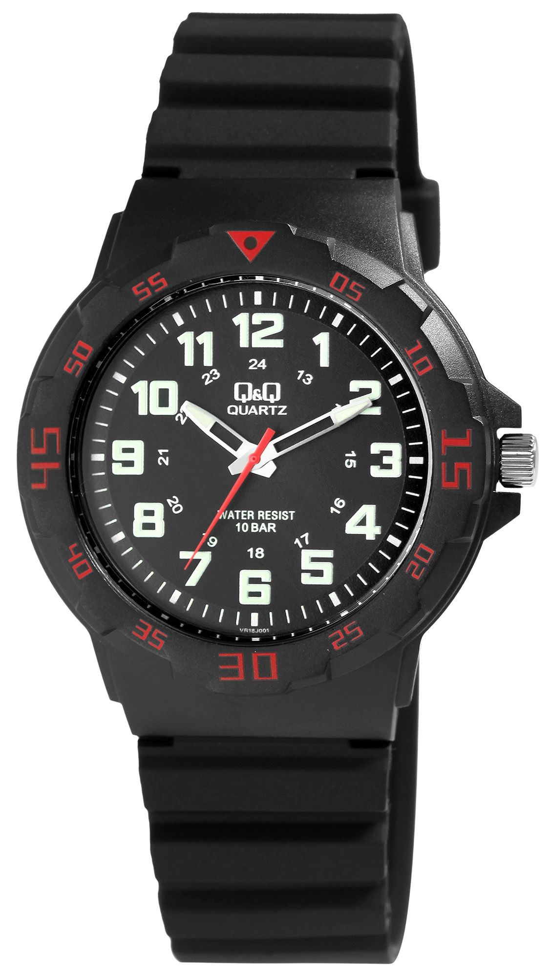 Q&amp;Q herenhorloge met siliconen band, Ø 43 mm, zwart/rode details