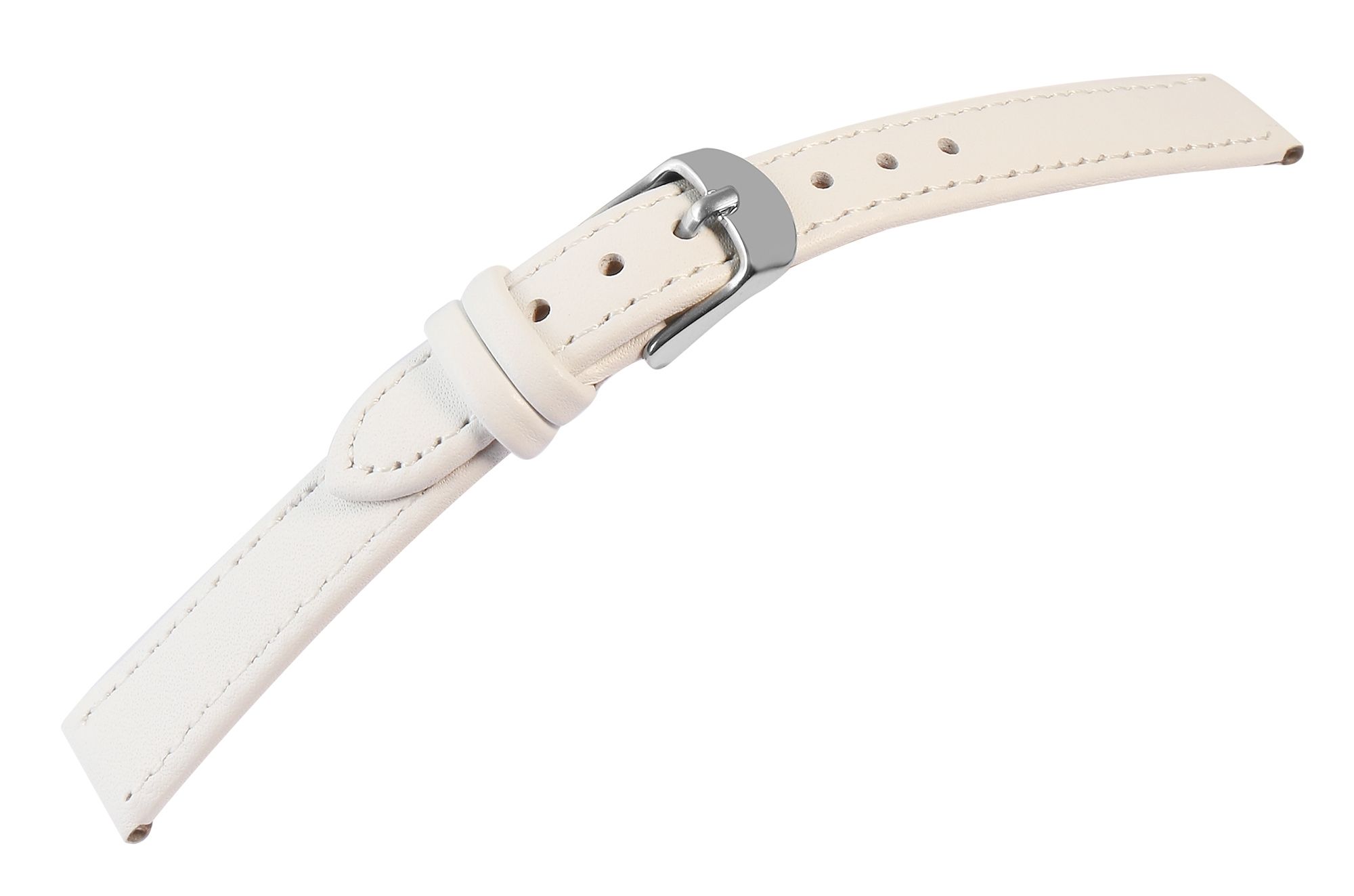 Horlogebandje van echt leer, gestikt, wit, 16 mm