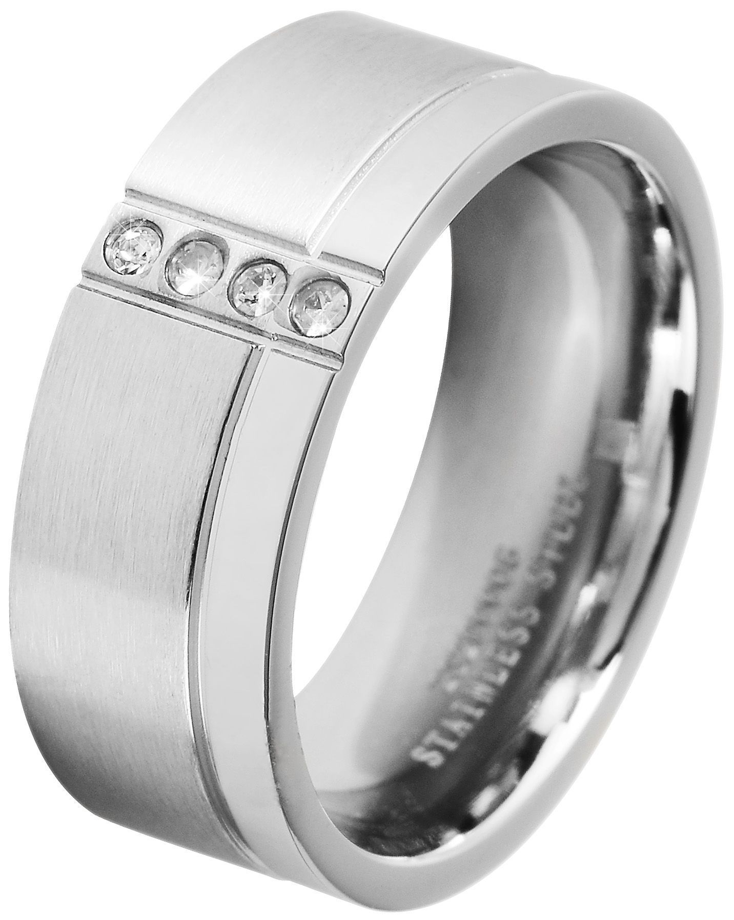 Akzent Damen-Partnerring aus Edelstahl, Similibesatz, silberfarbig, Gr. 52