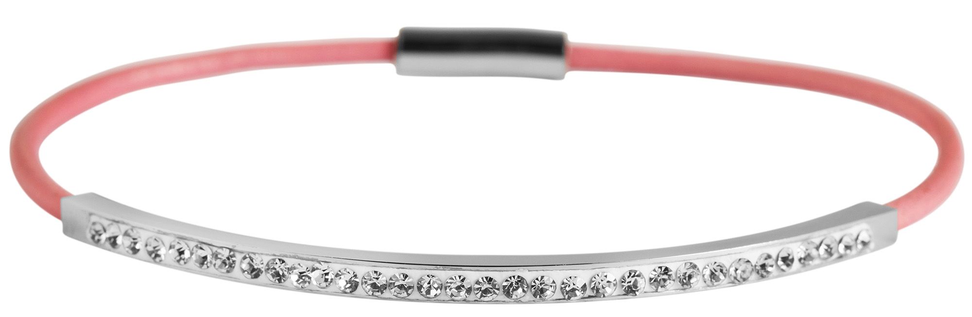 Accent armband van echt leer met similib bies, roze