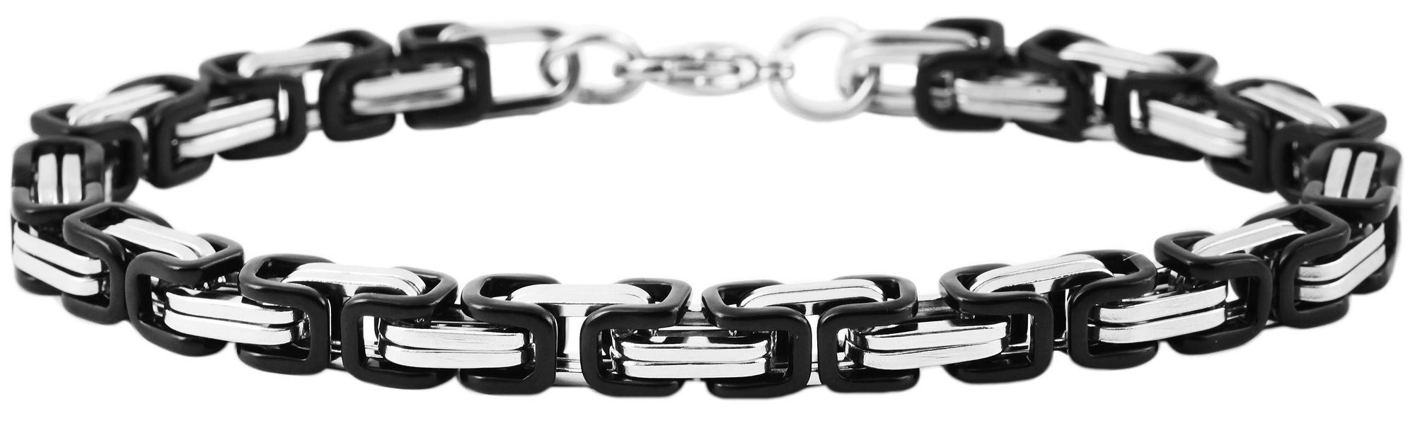 "Andrejs", koningsketting armband, roestvrij staal, tweekleurig zilver/zwart, gepolijst