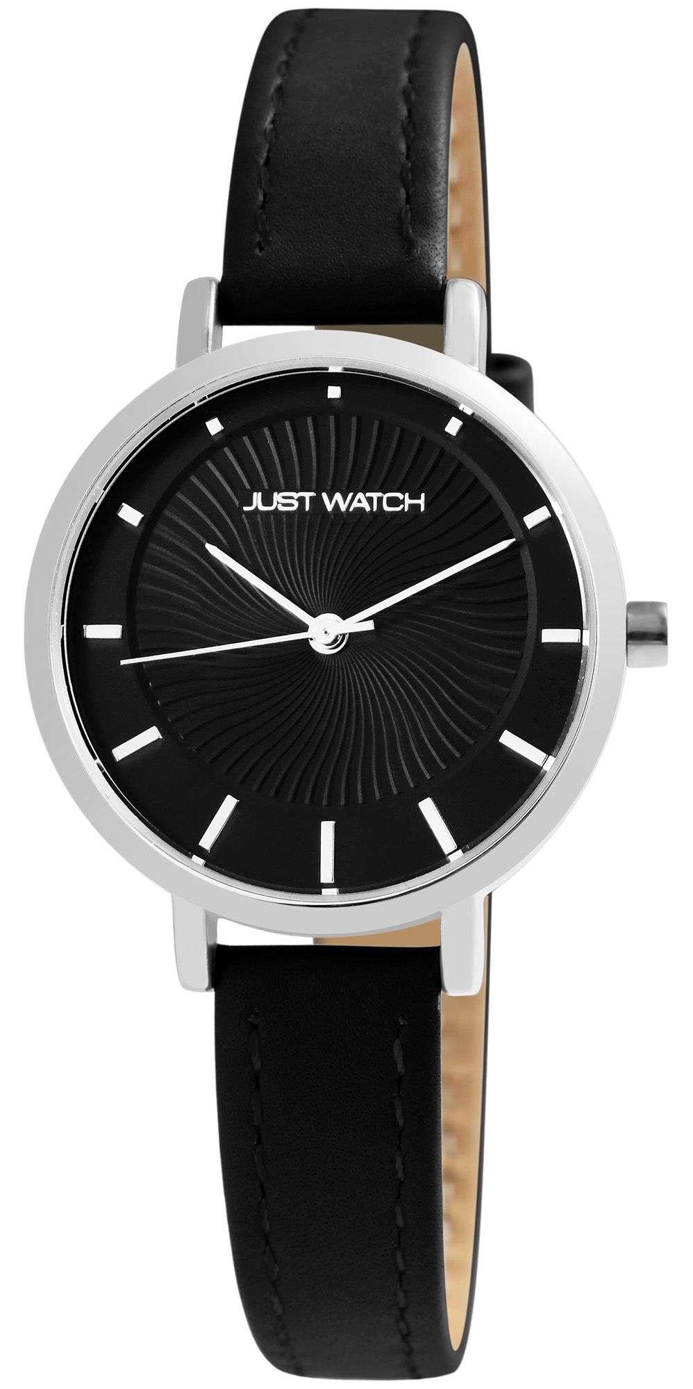 Just Watch Damenuhr mit Echtlederarmband, schwarz