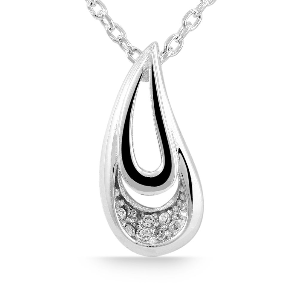 925/- Echt Silber Anhänger ohne Kette "Maiga", tropfenform, Zirkoniabesatz, 925/rhodiniert