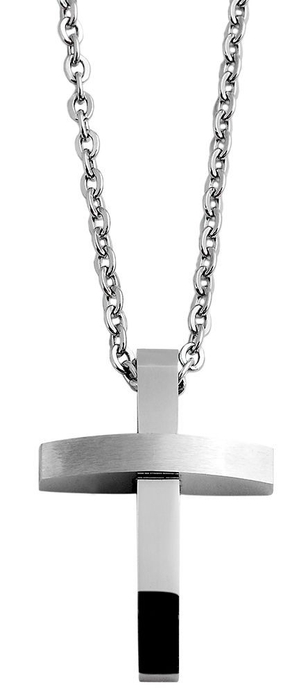 Accent ketting met kruis hanger, roestvrij staal, zilverkleurig