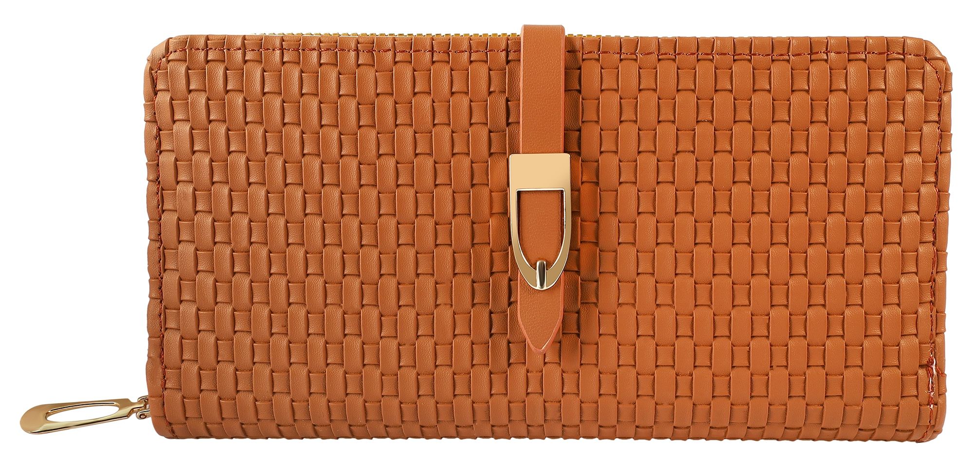 Damengeldbörse aus Lederimitat, gewebtes Design, braun