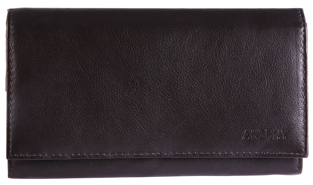 Akzent dames portemonnee van echt leer in donkerbruin. Afmeting 17 x 9 cm.