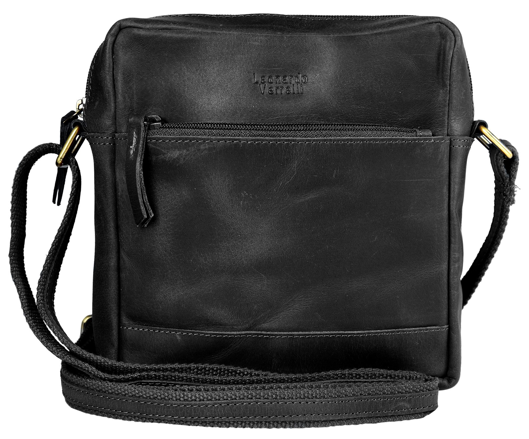 "Pelin" Leonardo Verrelli Echtleder Umhängetasche Unisexhandtasche, schwarz