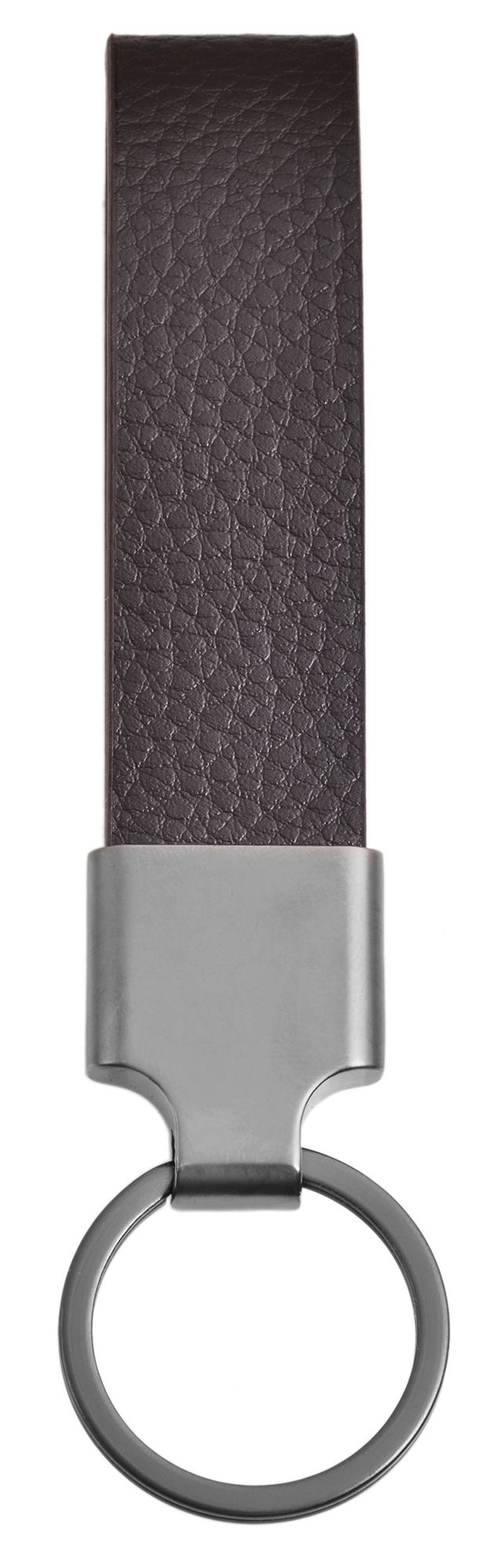 Accentsleutelhanger van roestvrij staal en echt leren band in donkerbruin