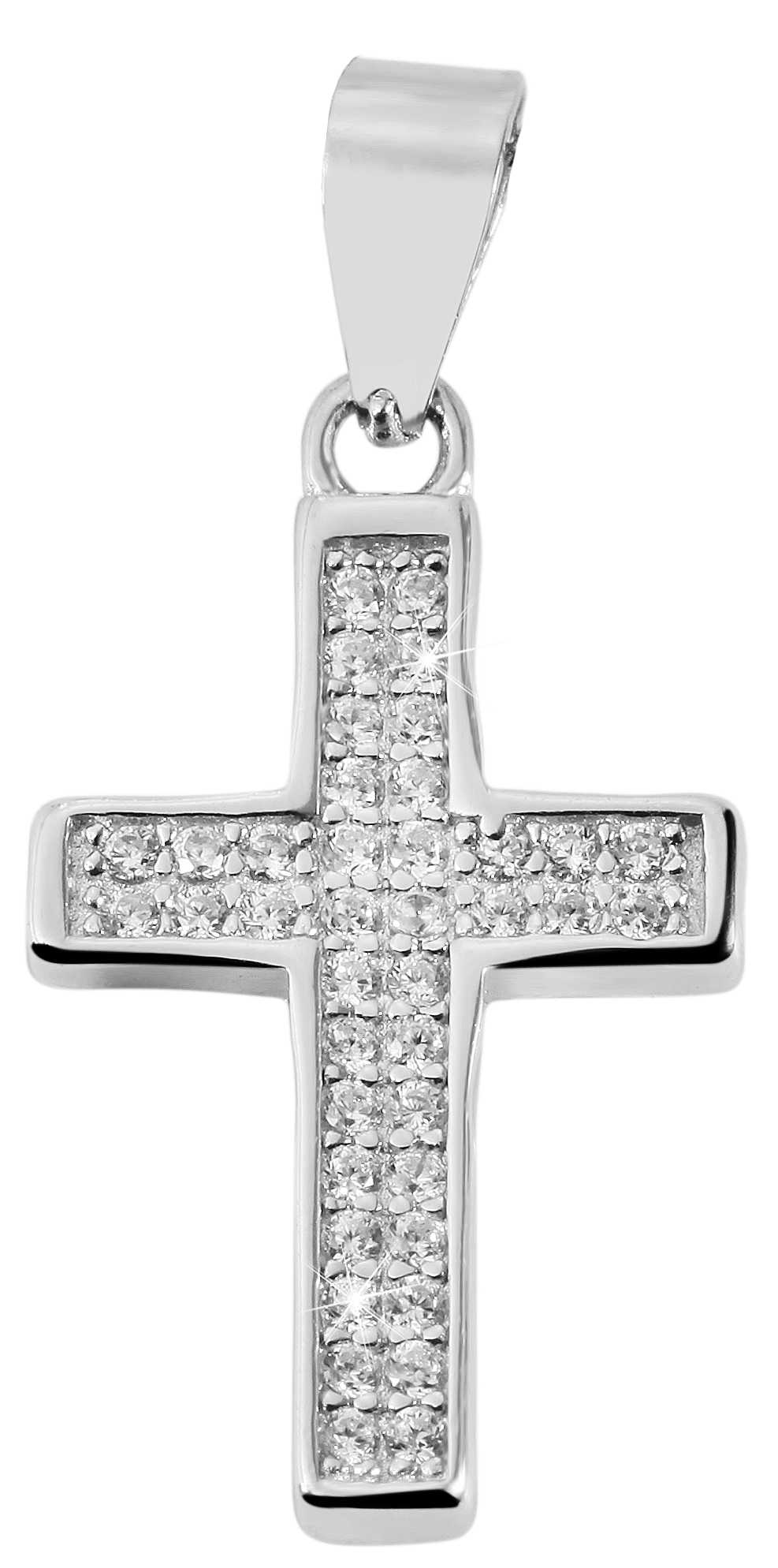 925/- Echt Silber Anhänger ohne Kette "Kathrin", Kreuz mit Zirkoniasteinen, 925/rhodiniert