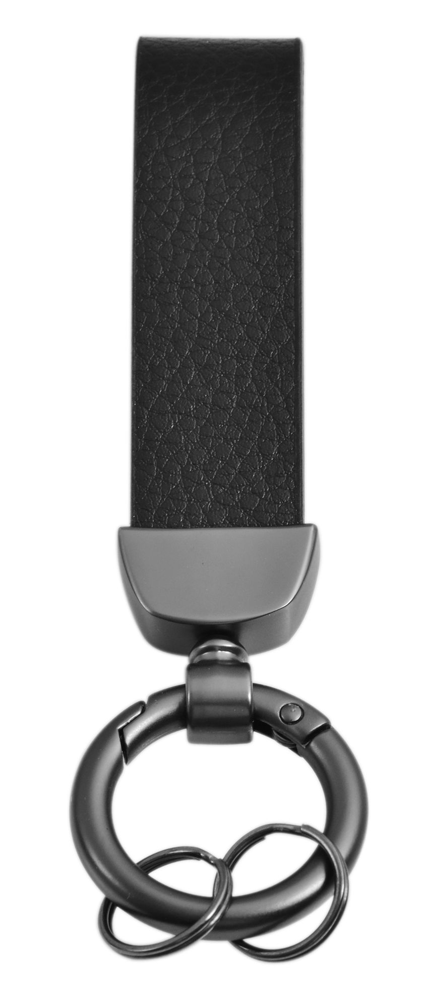 Accentsleutelhanger van echt leer en roestvrij staal, zwart