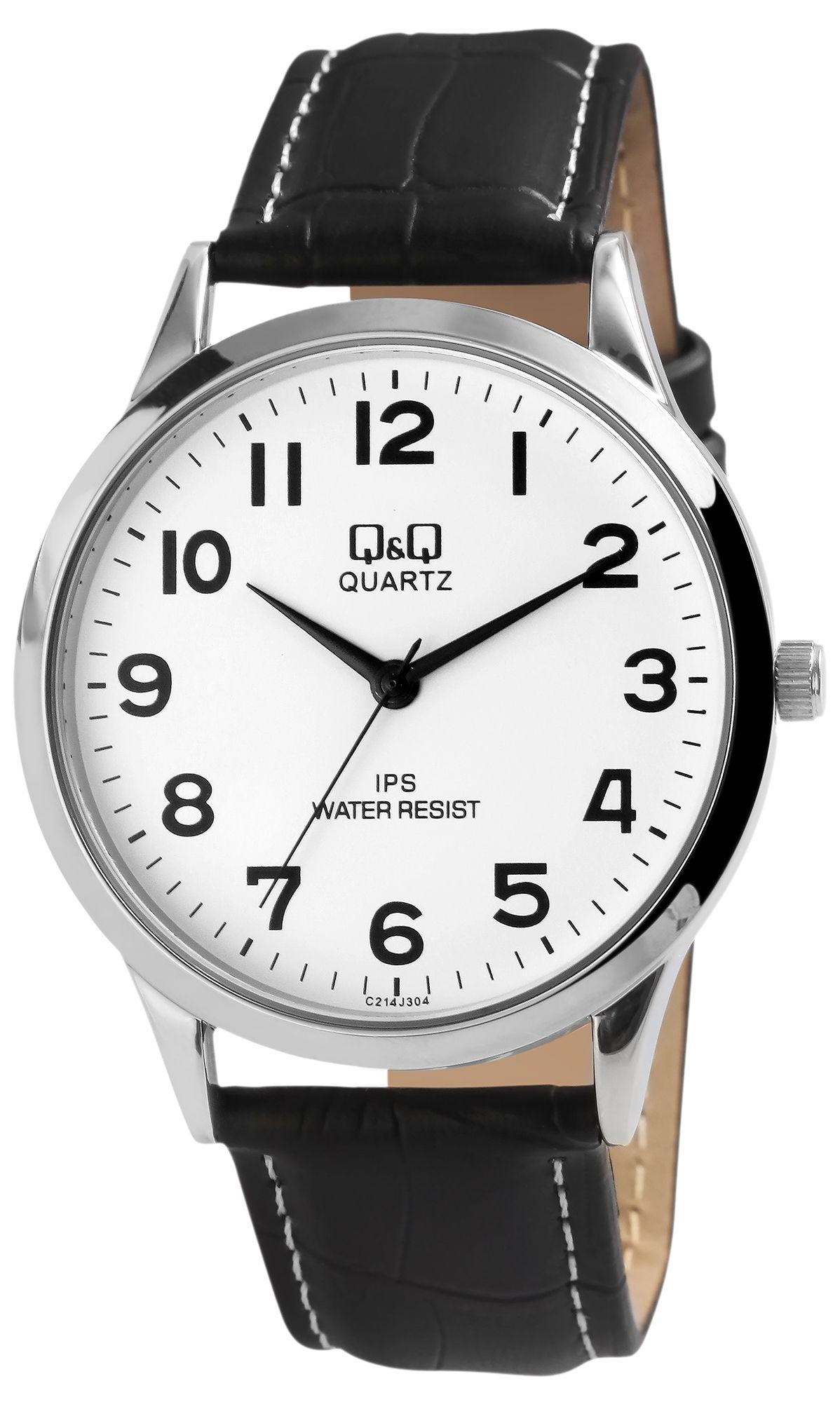 Q&amp;Q herenhorloge met imitatieleren band, Ø 40 mm, zwart/zilverkleurig/wit