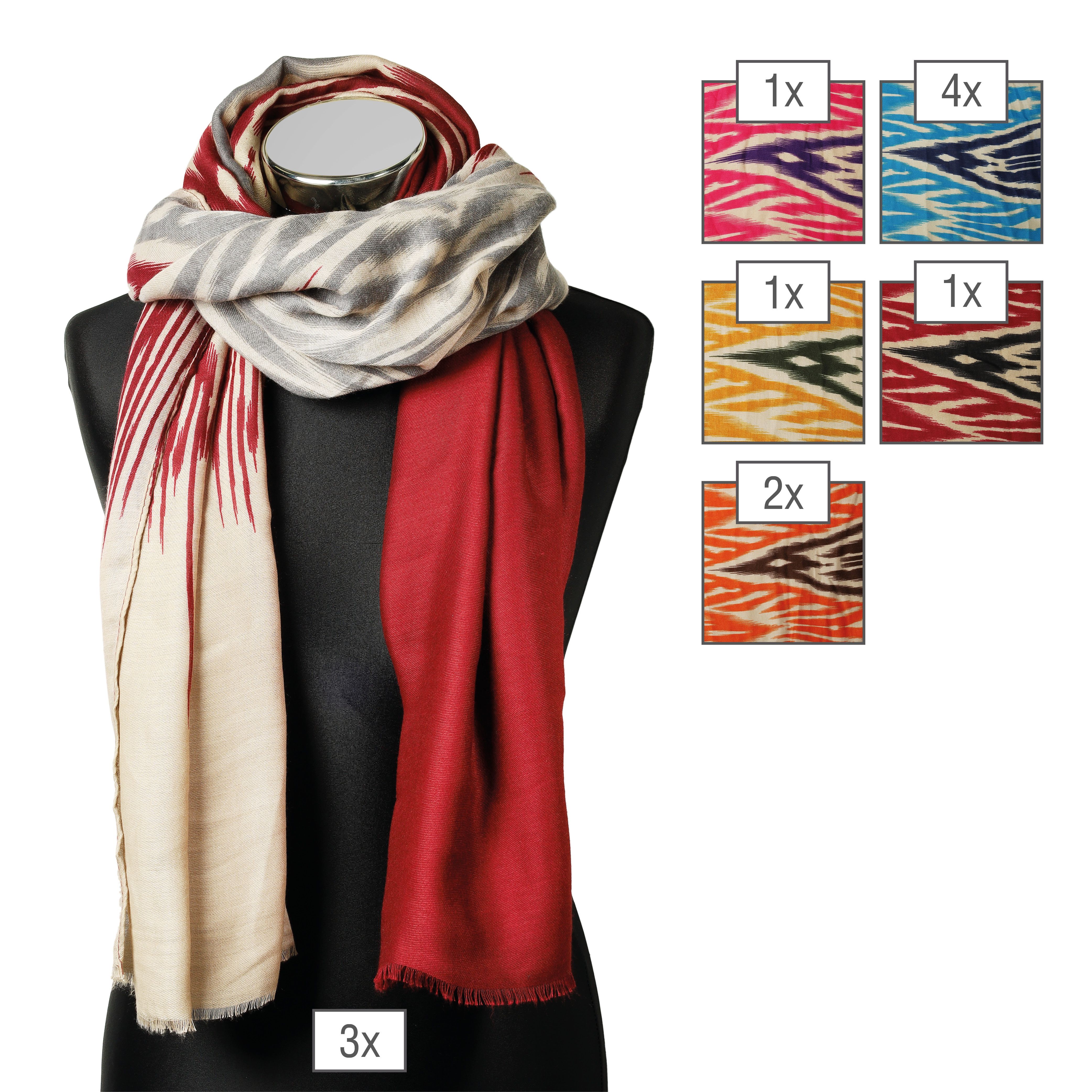 Schalpaket farblich sortiert, 180 x 90 cm, 100% Polyester, VE 12