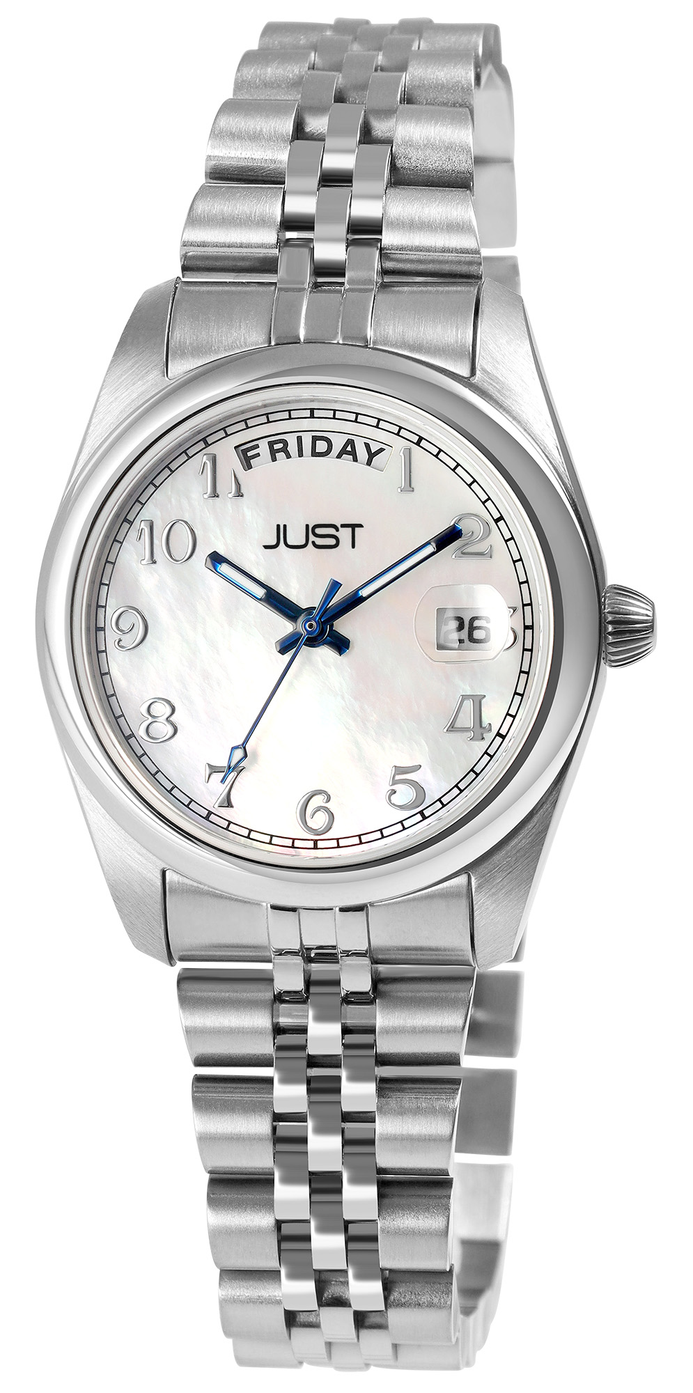 JUST dameshorloge "Felicitas" met roestvrij stalen armband, 5ATM, zilverkleurig + parelmoer