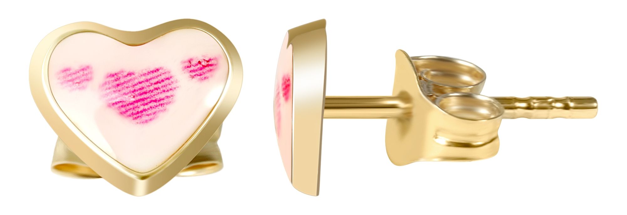 333/- Gold "Hila" Ohrstecker, Herz mit "Emaille", Gelbgold, 8 Karat, Kinder