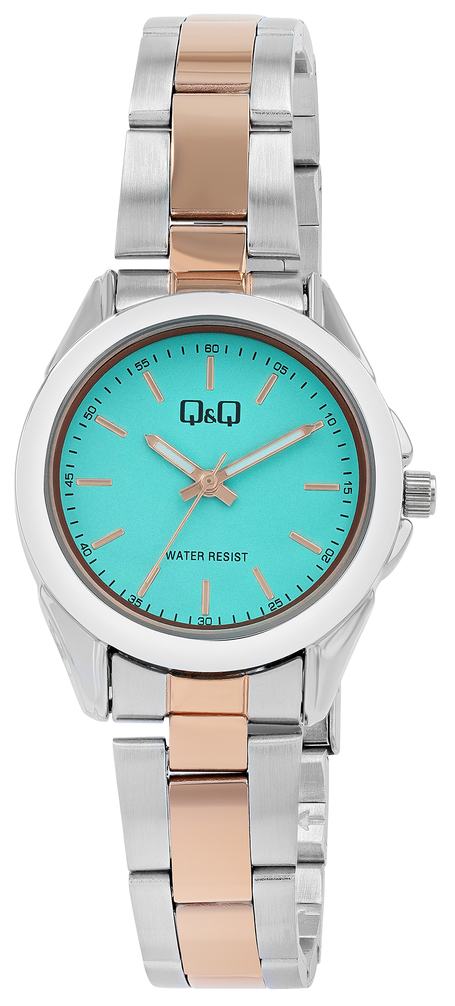 Q&Q Damenuhr, Edelstahlarmband, Ø 28 mm, bicolor/ türkis