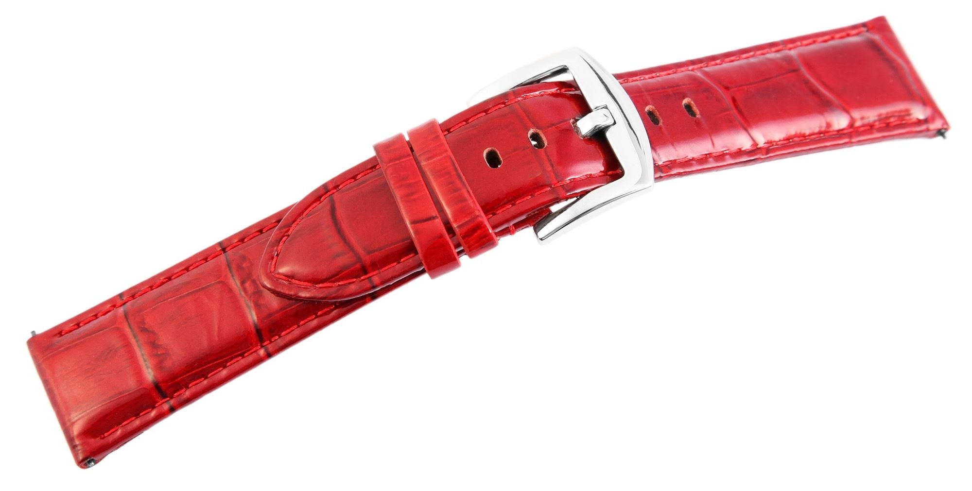 Echtleder-Uhrenarmband, rot, Krokooptik, 26 mm