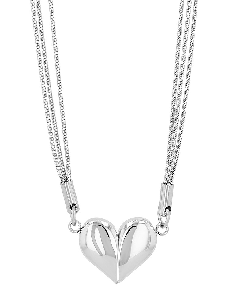 "Atesh" 3-rijige roestvrijstalen ketting met hanger, hart, 43cm, zilverkleurig