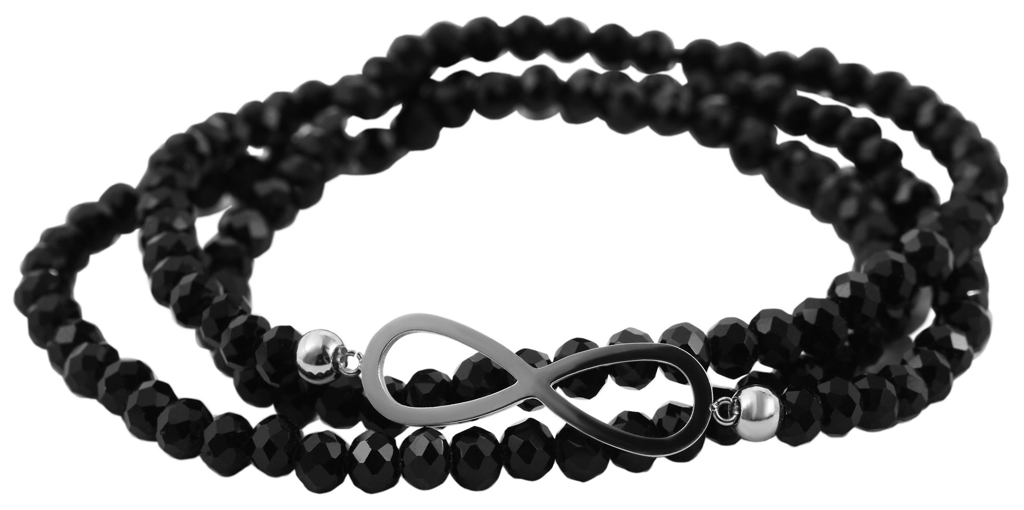 Accent kogelarmband met oneindigheidselement van roestvrij staal, elastisch, zwart/zilverkleurig