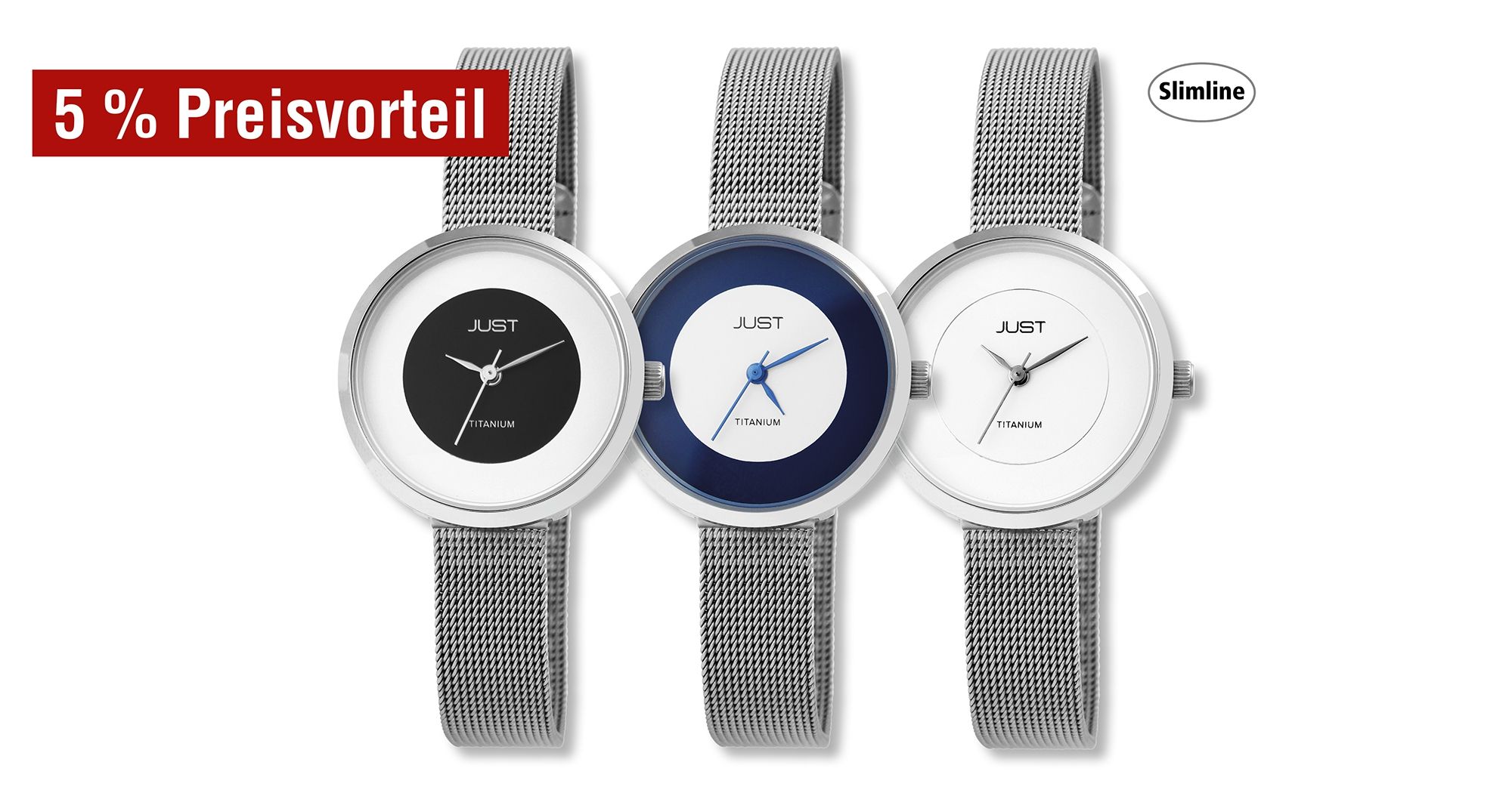 JUST Titan dameshorloges met roestvrij stalen mesh armband in titanium look in een set van 3 ( JU10189 )