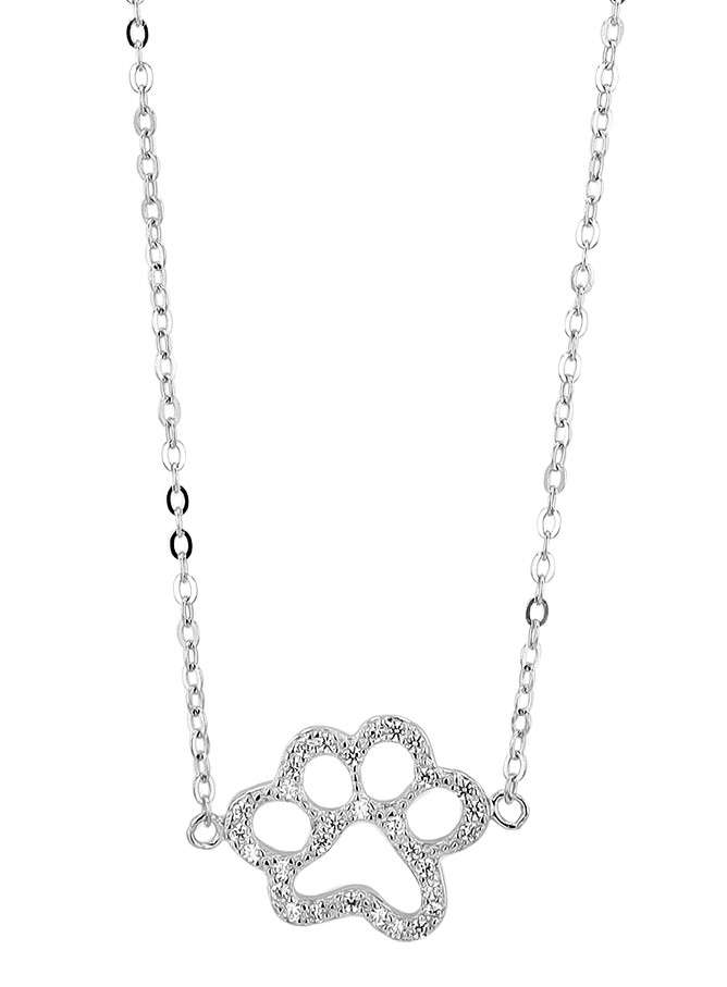"Lulu", 925/-  Echt Silber Kette mit Anhänger Hundepfote mit Zirkonia, silberfarben rhodiniert