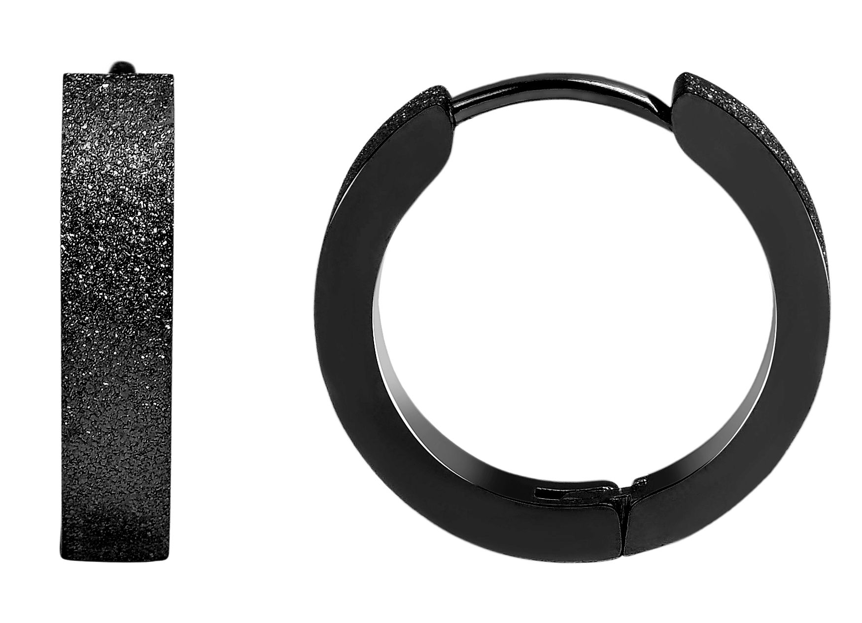 "Fina" Akzent Edelstahl Klapp-Creolen, sandgestrahlt, schwarz