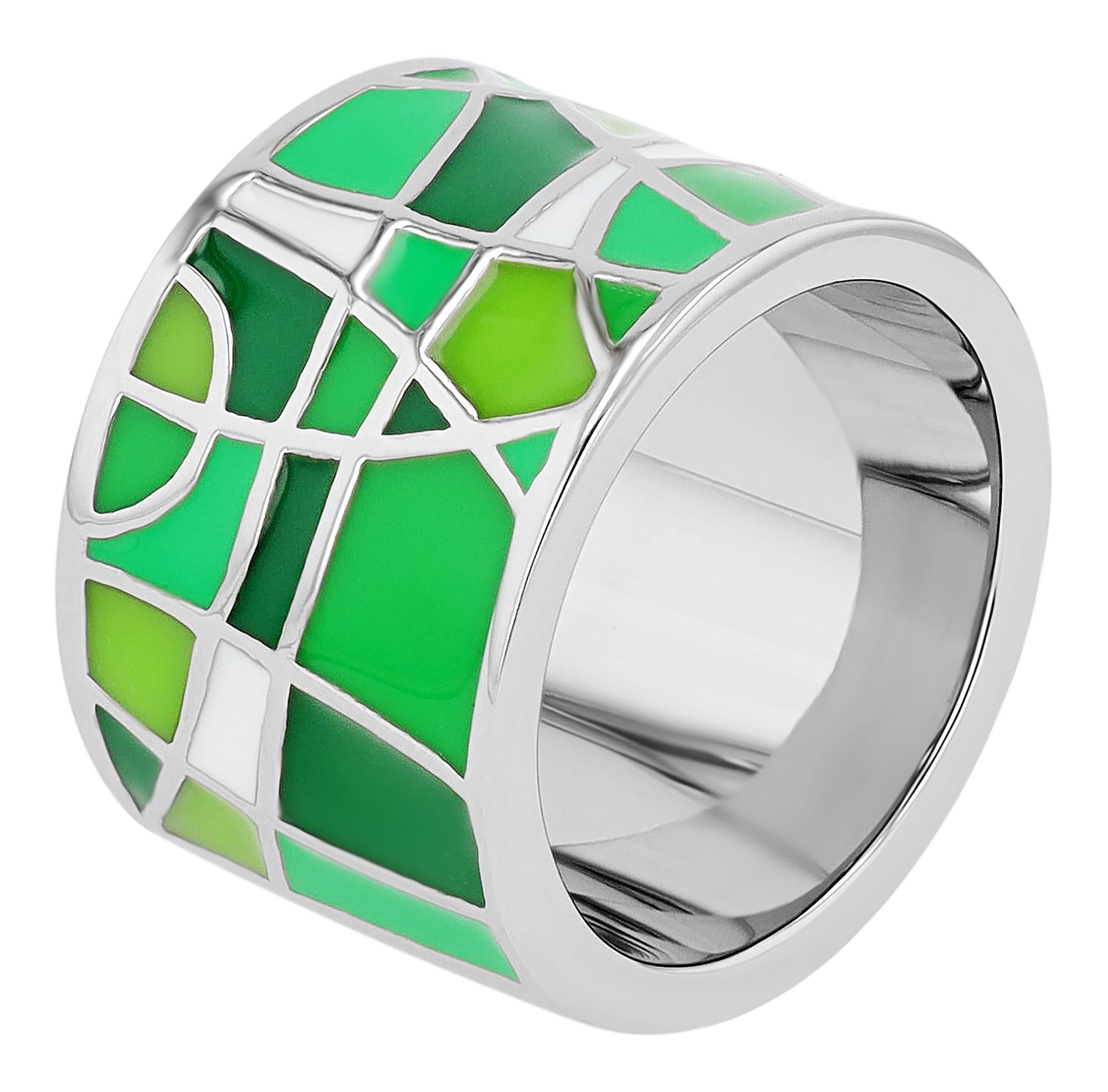 "Brinda" accent damesring, roestvrij staal, zilver/groen, maat 58