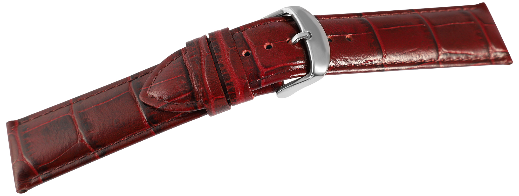 Echt lederen horlogeband, krokodillenlook, bordeaux rood, 20 mm
