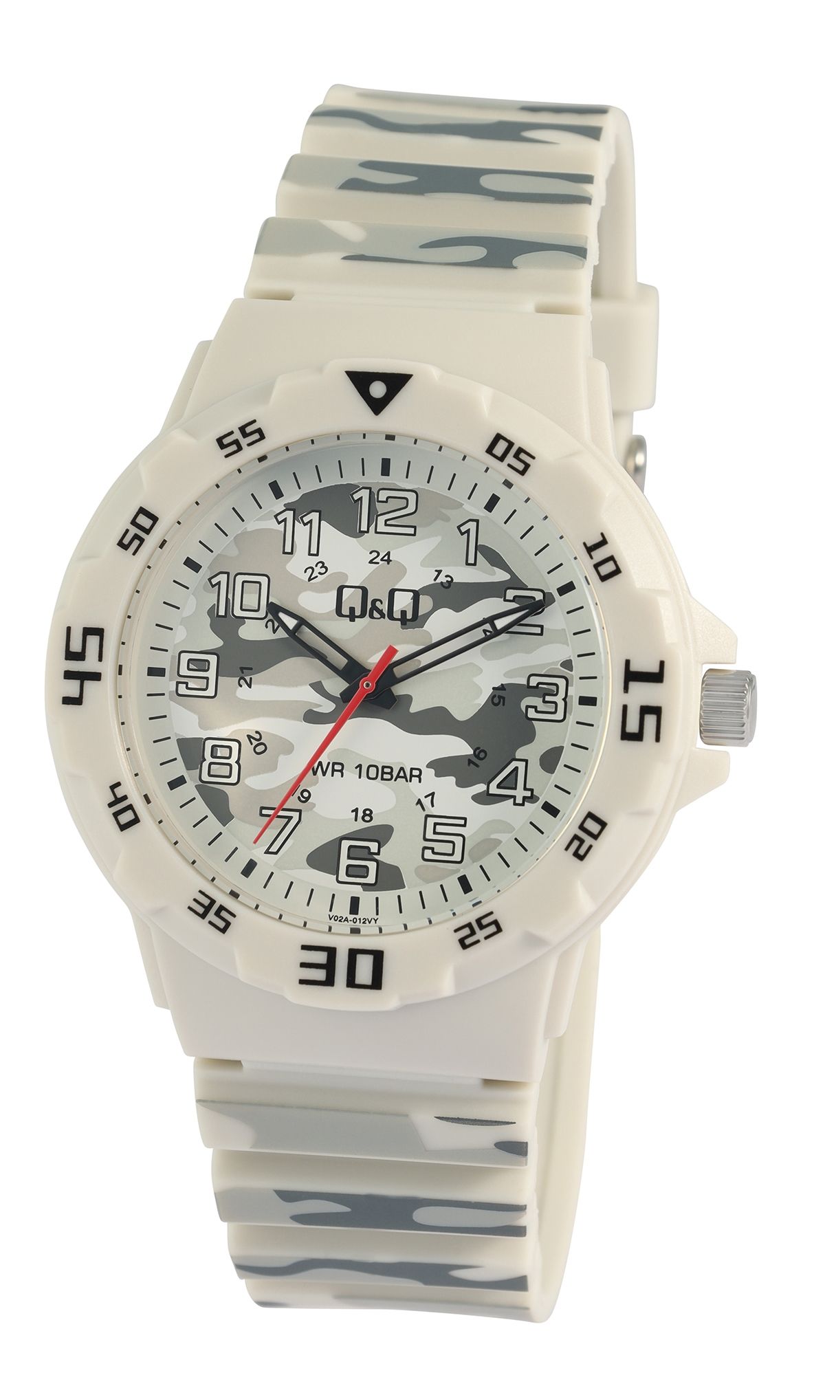 Q&Q Herrenuhr mit Silikonarmband, 10 ATM, Ø 42 mm, Camouflage grau