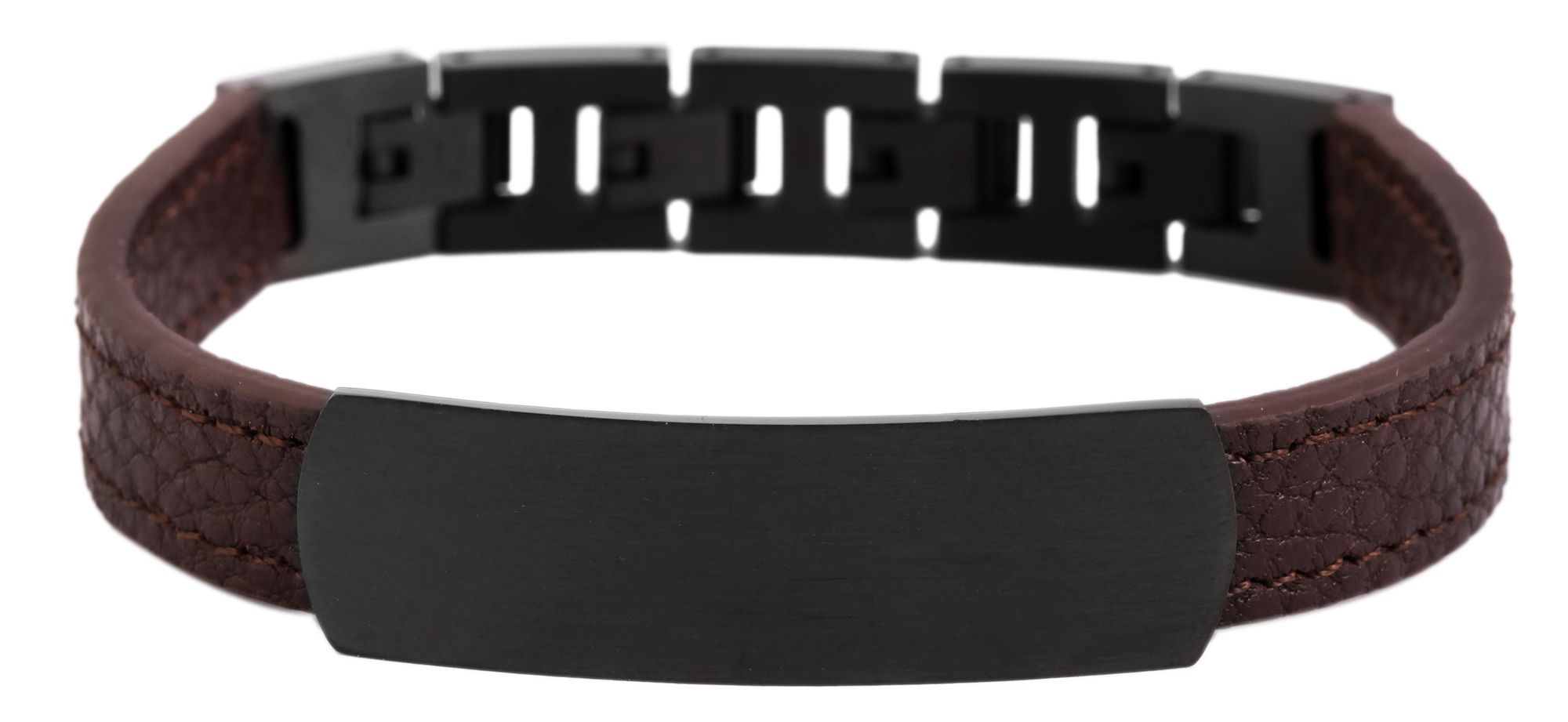 Akzent Echtlederarmband mit Edelstahlgravurplatte, braun/schwarz