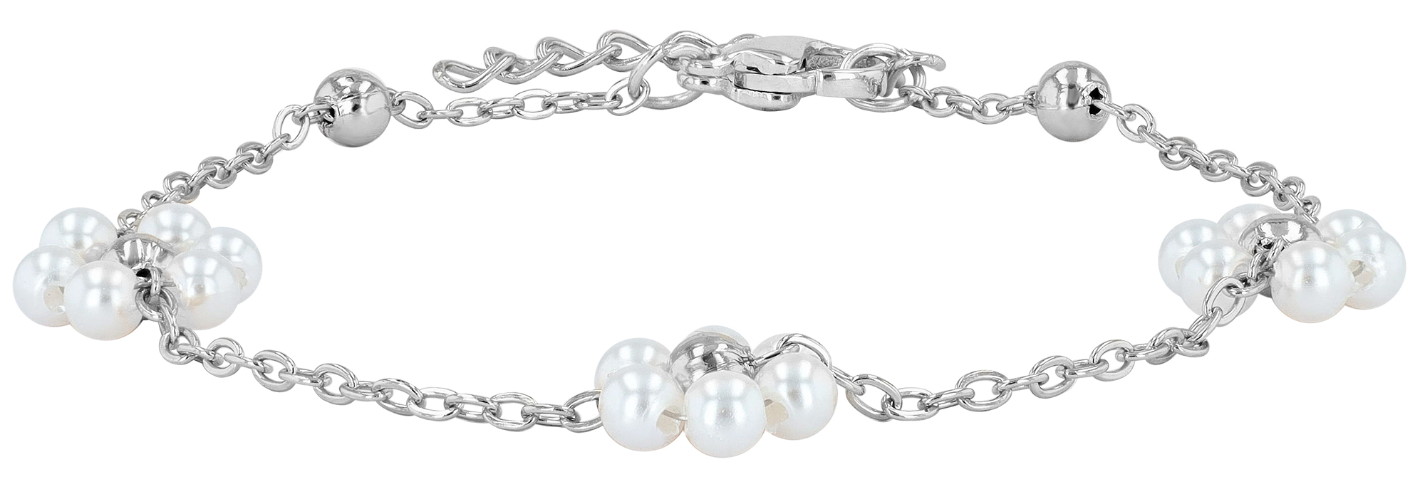 "Jaika" Armband (17+3 cm), Edelstahl/ Glasperlen, Blüte, silberfarben