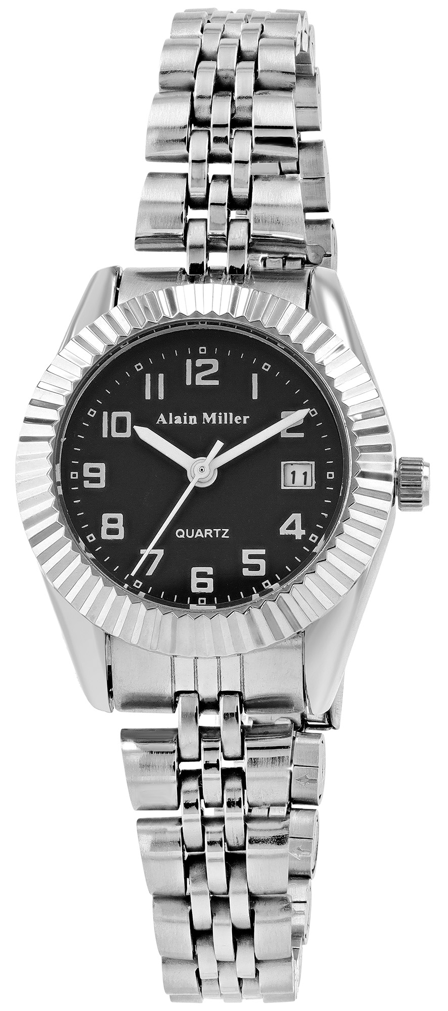 Alain Miller Damenuhr mit Gliederarmband aus Edelstahl, silberfarben/ schwarz
