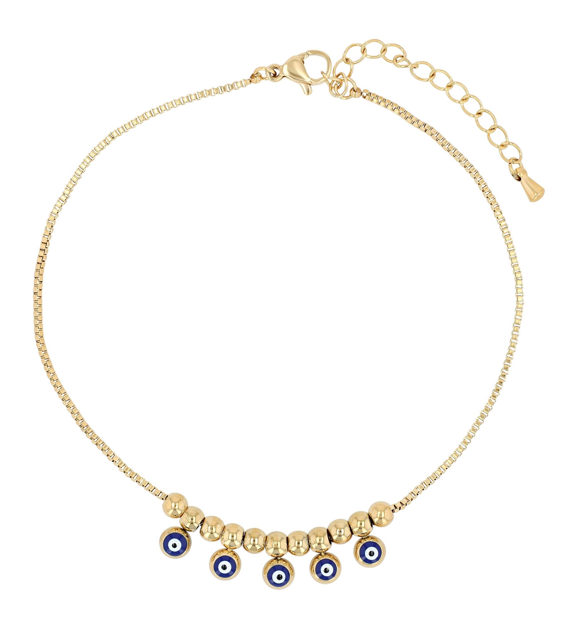 Akzent Fußkettchen "Riona" mit Nazar-Auge, Edelstahl, goldfarben