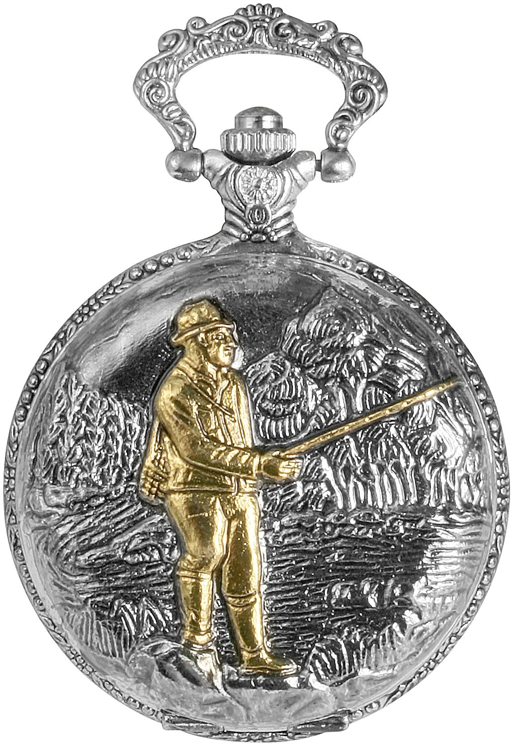 Excellanc Taschenuhr, Angler, silber- und goldfarben