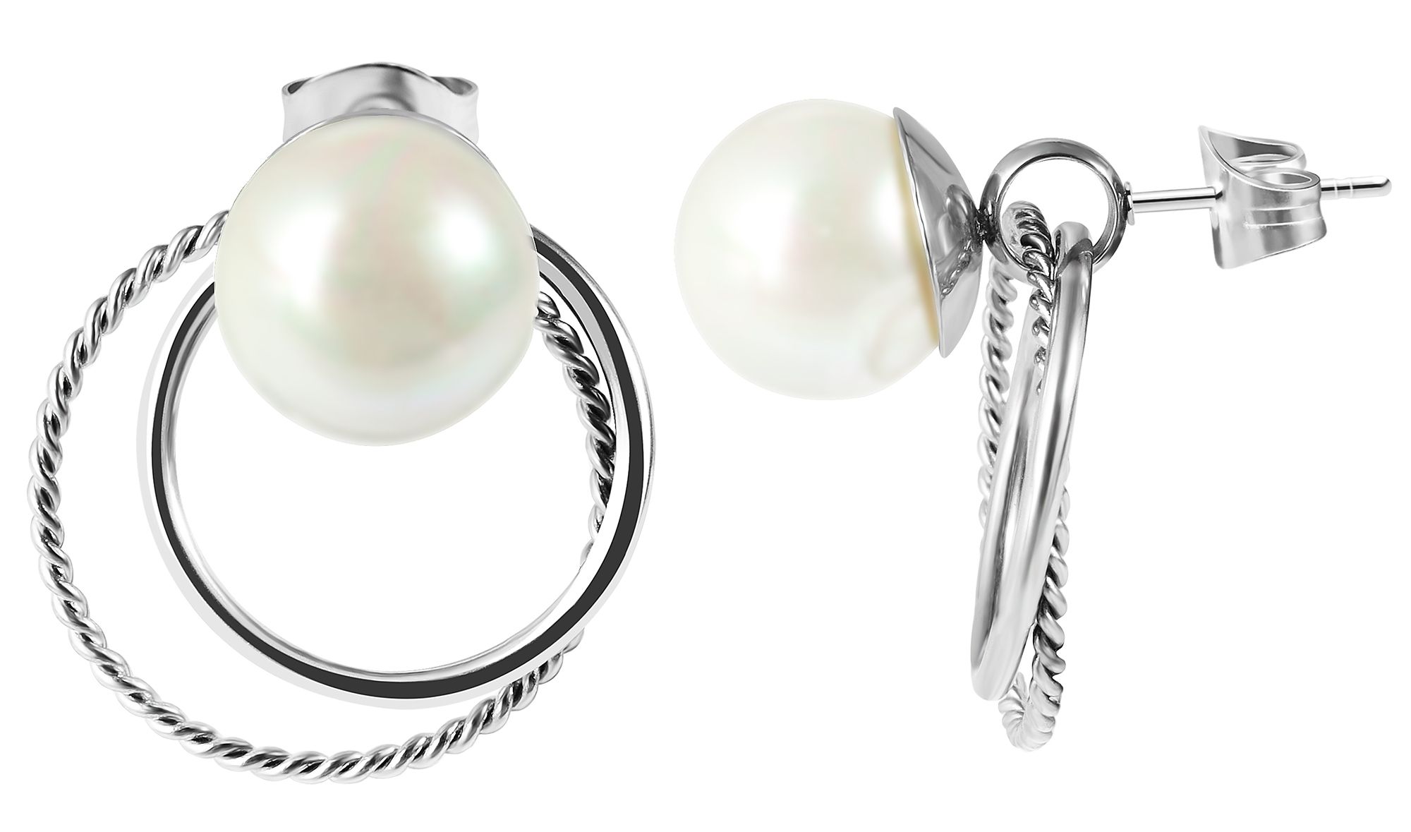 Akzenz Ohrstecker aus Edelstahl, Kunstperle, rund, silberfarben