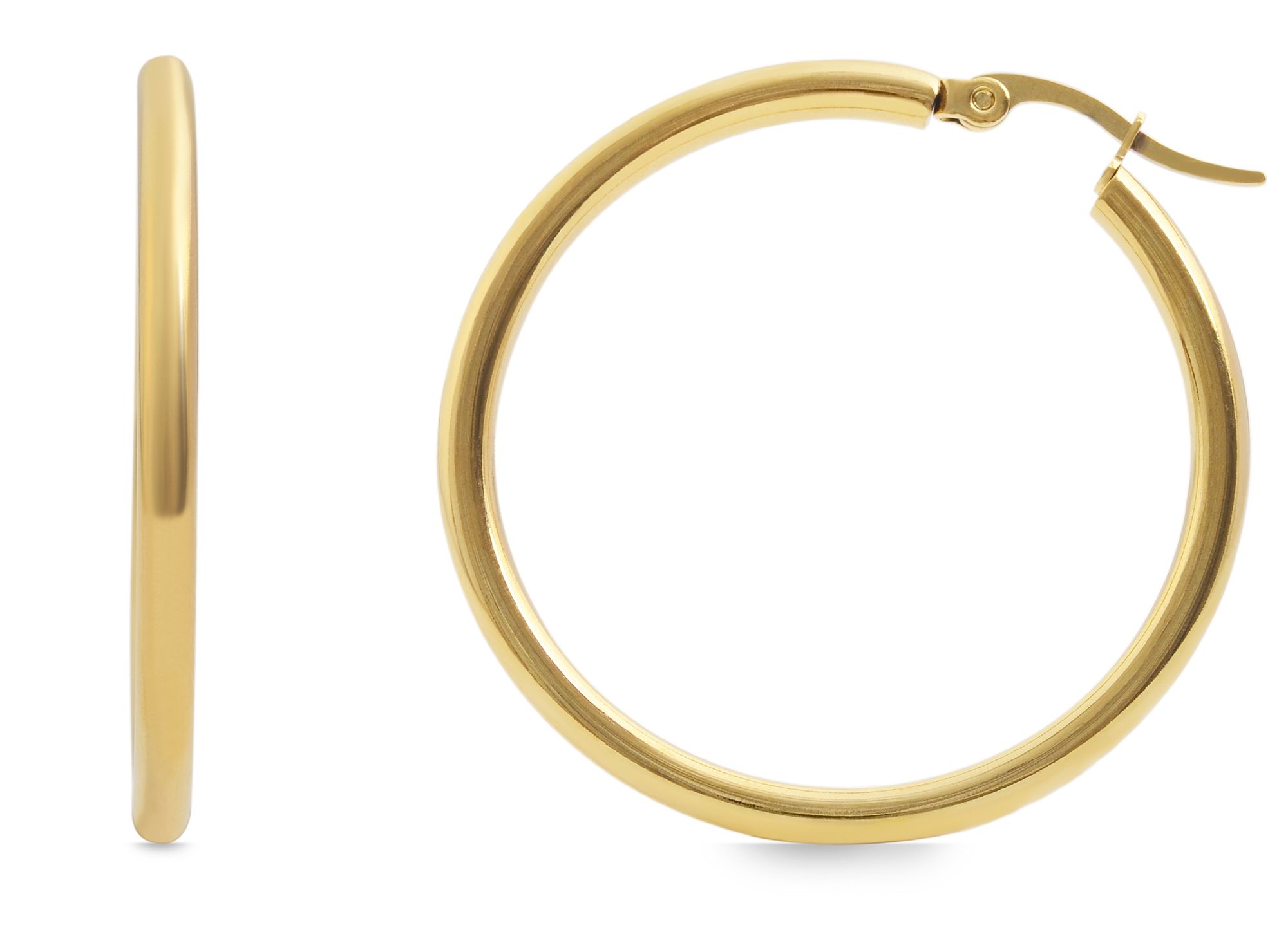 Accent hoepel oorbellen, roestvrij staal, goudkleurig, Ø 35 mm