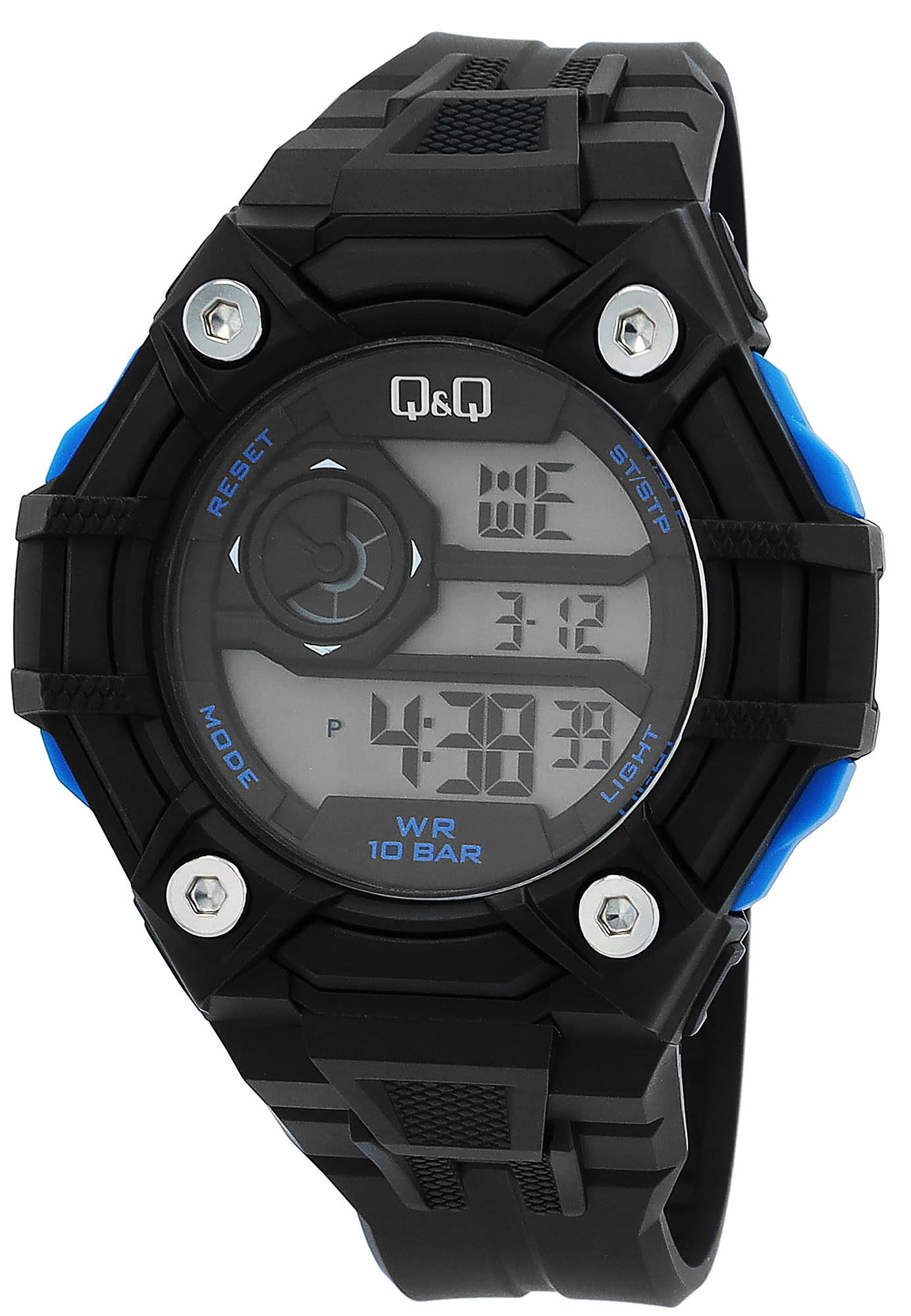 Q&Q Herren Digitaluhr, Silikonarmband, multifunktion, schwarz/blau