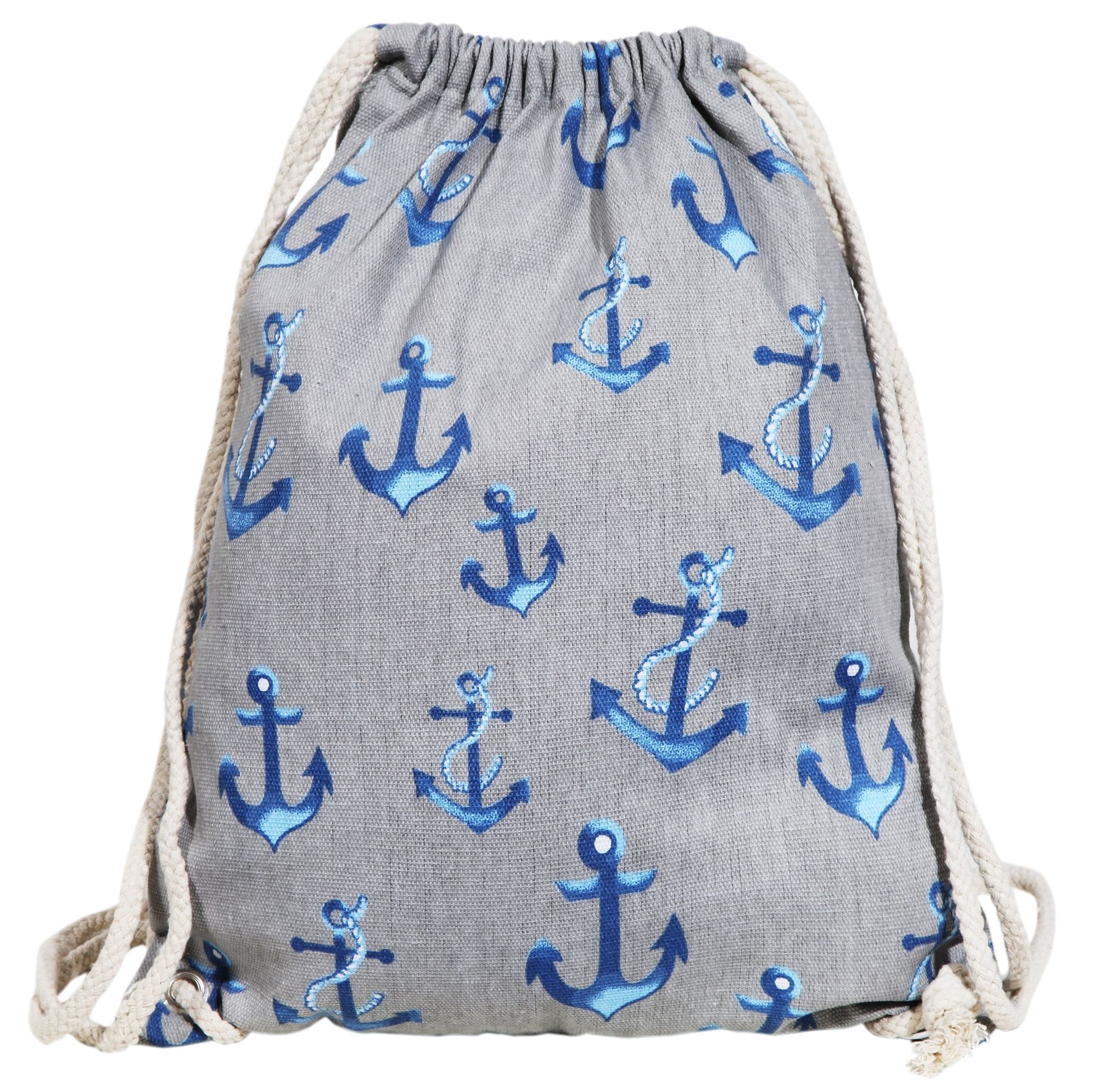Trend Turnbeutel aus Textil mit Ankern in Grau